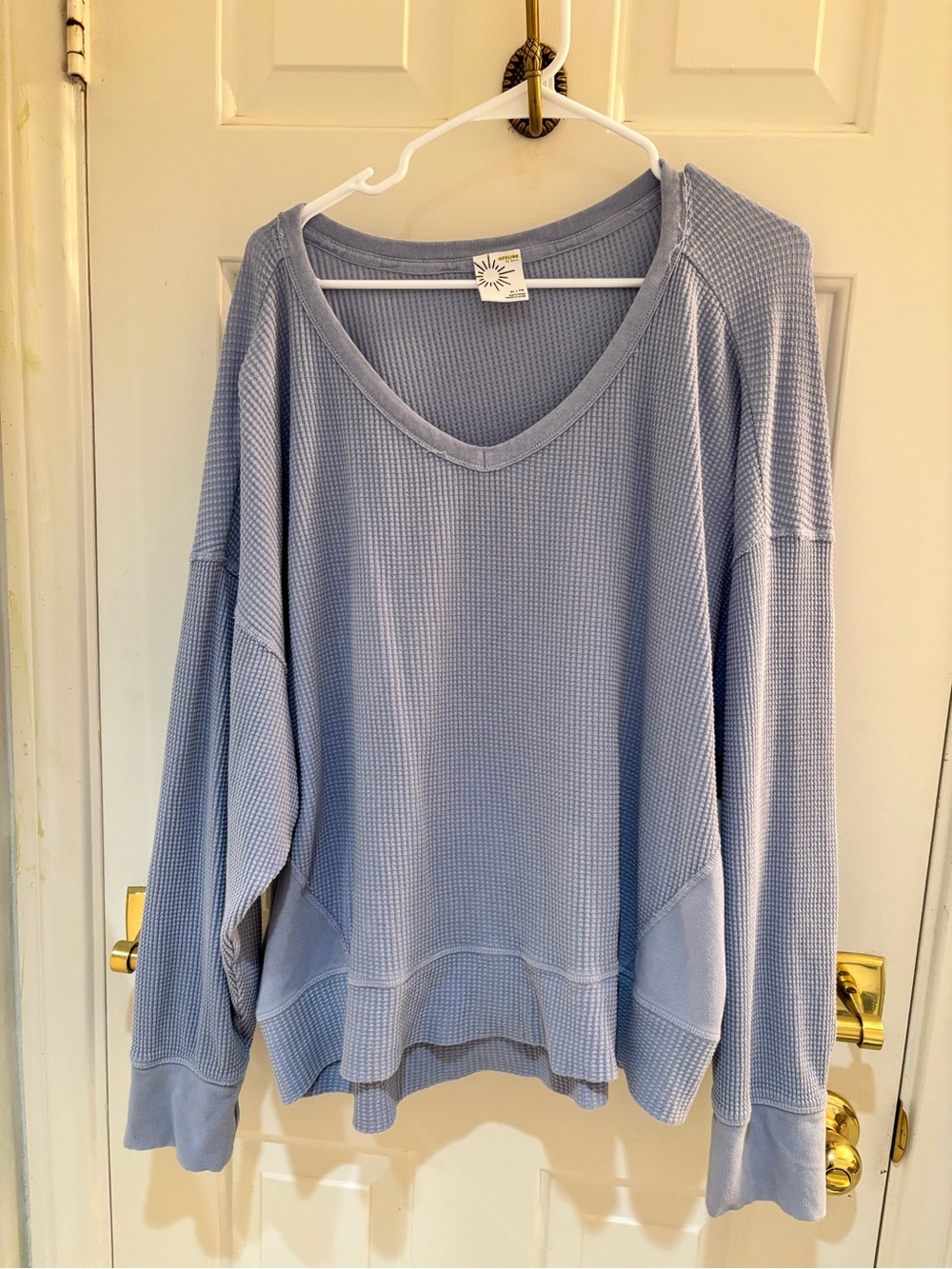 Aerie Offline Light Blue Waffle Knit V-Neck Sweater